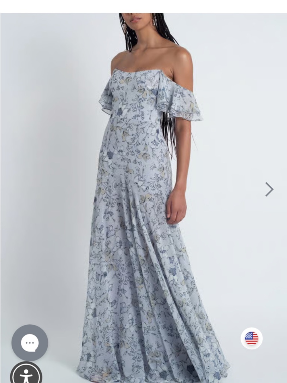 Jenny Yoo Belen Print Light Blue Floral Off-Shoulder Maxi Dress